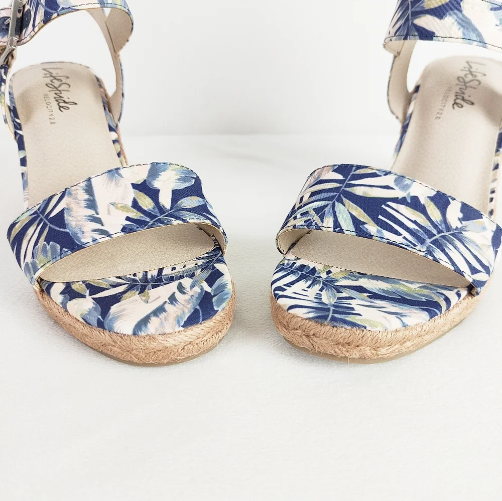 NEW! LifeStride Wedge Sandals Tango 2 Espadrilles Size 10 Heels Straw Woven Open